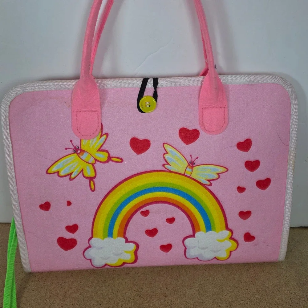 Pink Felt Montessori Busy Board Toddler Sensory Toy Alphabet Rainbow Briefcase